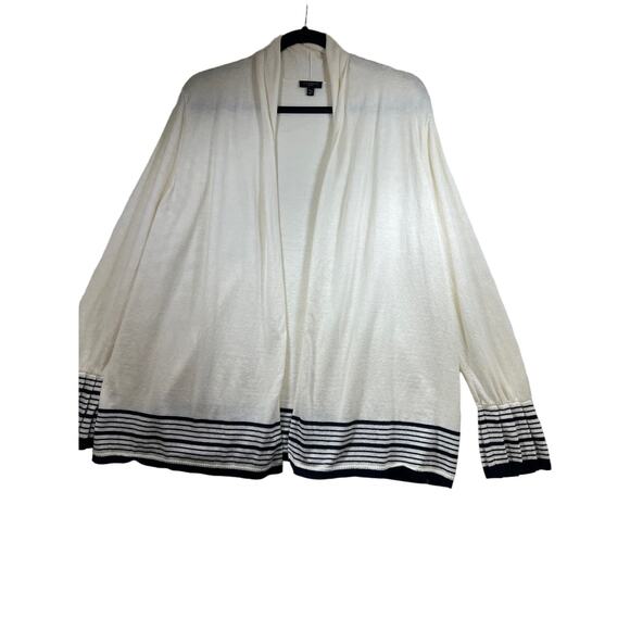 Talbots Cream Navy Stripe Pleated Cashmere Cardigan Sweater Women XLP XL Petite - Picture 1 of 13